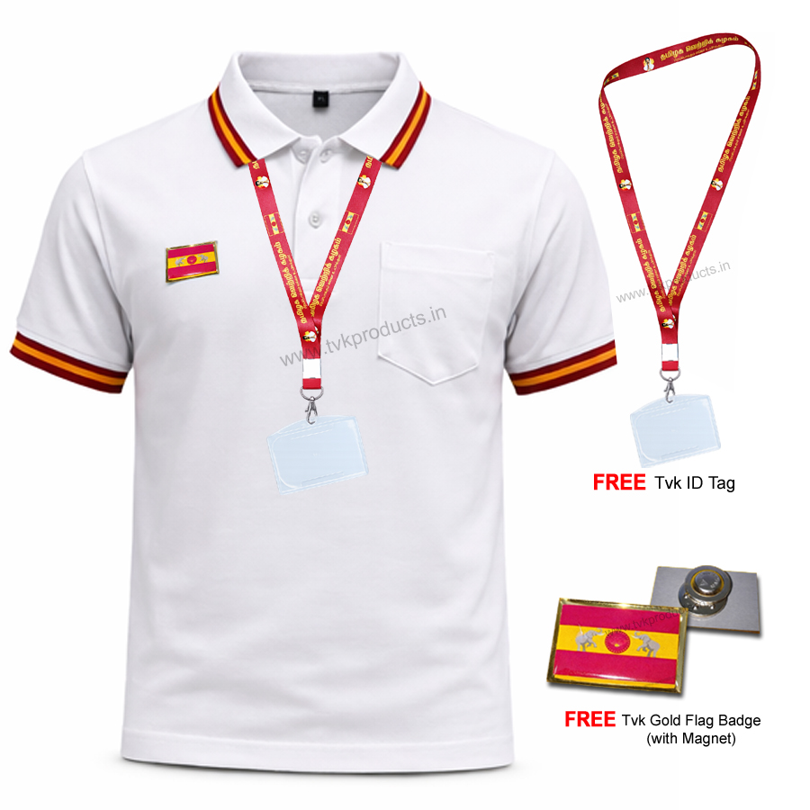 TVK Premium  Polo T-Shirt with FREE Tvk ID Tag & Tvk Gold Flag Badge